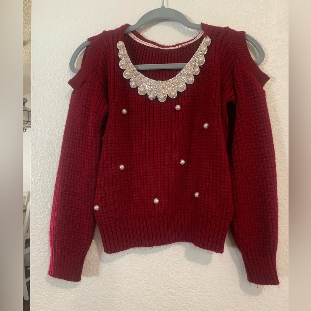 sweater with pearls on the neck for women burgundy …